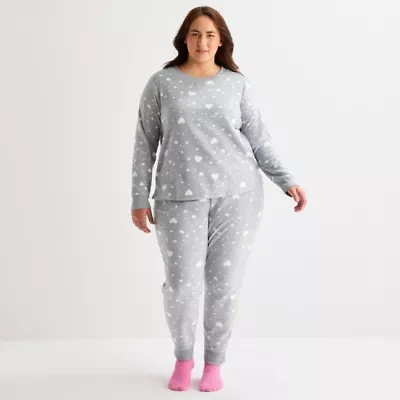 Jaclyn Womens Round Neck Long Sleeve 3-pc. Plus Pajama Sets