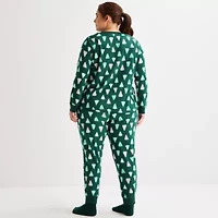 Jaclyn Womens Round Neck Long Sleeve -pc. Plus Pajama Sets