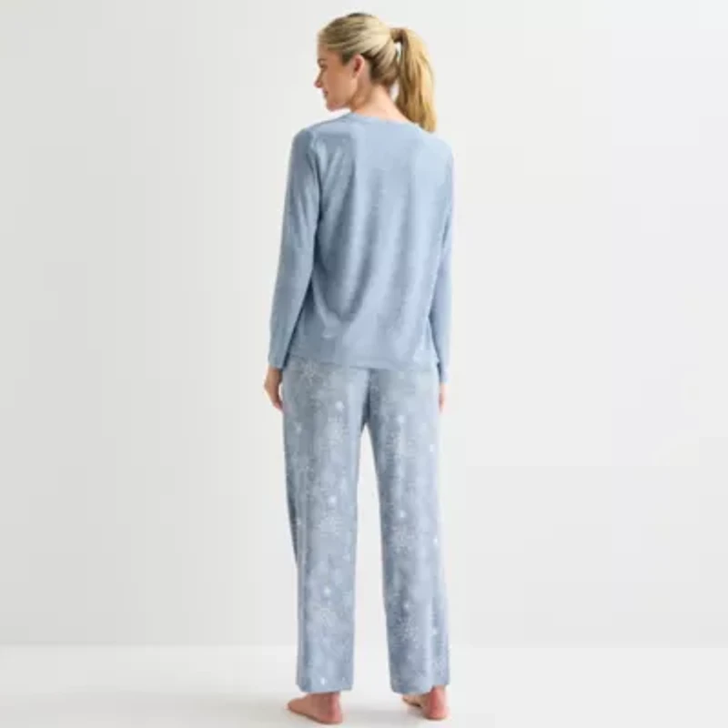 Jaclyn Womens Round Neck Long Sleeve 2-pc. Pajama Sets
