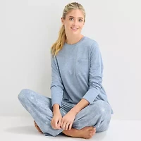 Jaclyn Womens Round Neck Long Sleeve 2-pc. Pajama Sets