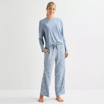 Jaclyn Womens Round Neck Long Sleeve 2-pc. Pajama Sets