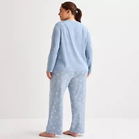 Jaclyn Womens Round Neck Long Sleeve 2-pc. Plus Pajama Sets