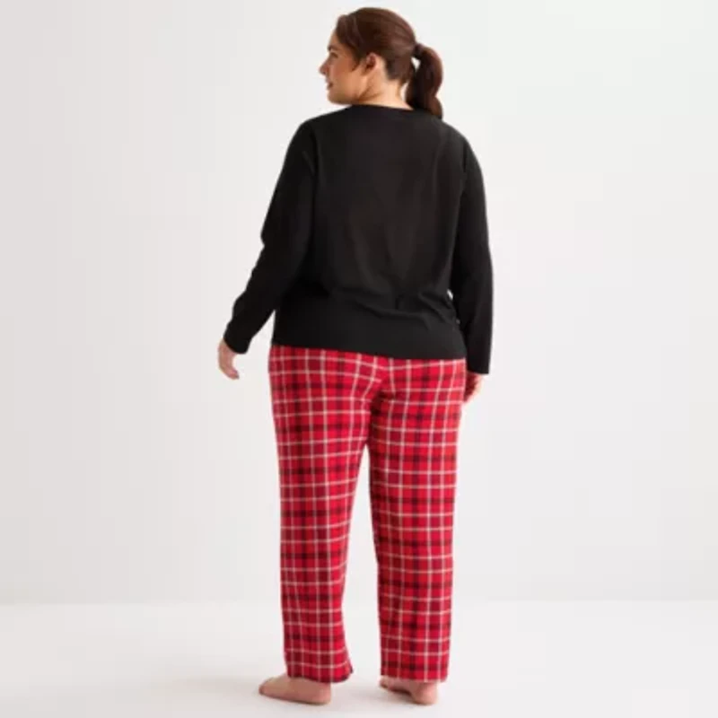 Jaclyn Womens Round Neck Long Sleeve 2-pc. Plus Pajama Sets