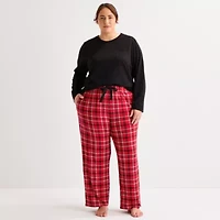 Jaclyn Womens Round Neck Long Sleeve 2-pc. Plus Pajama Sets