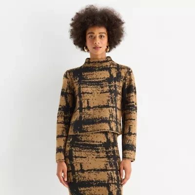 Worthington Womens Mock Neck Long Sleeve Geometric Pullover Sweater