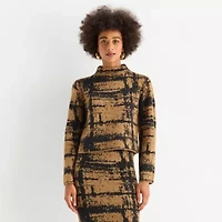 Worthington Womens Mock Neck Long Sleeve Geometric Pullover Sweater