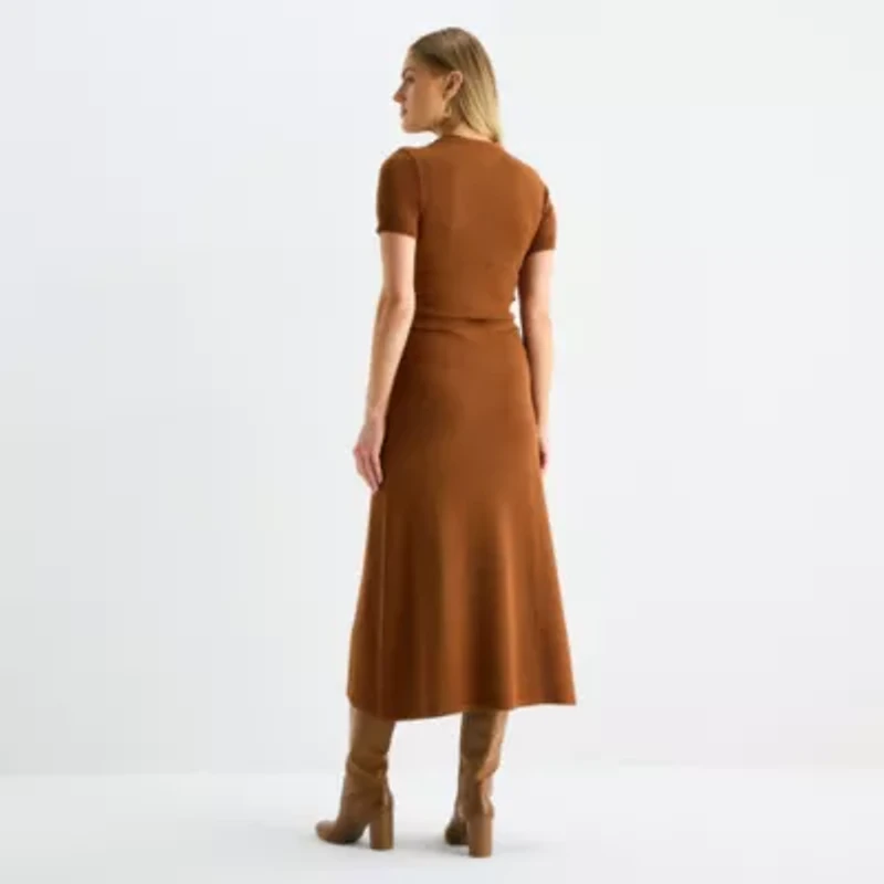 Isabel & Nina Womens Short Sleeve Midi Sheath Dress