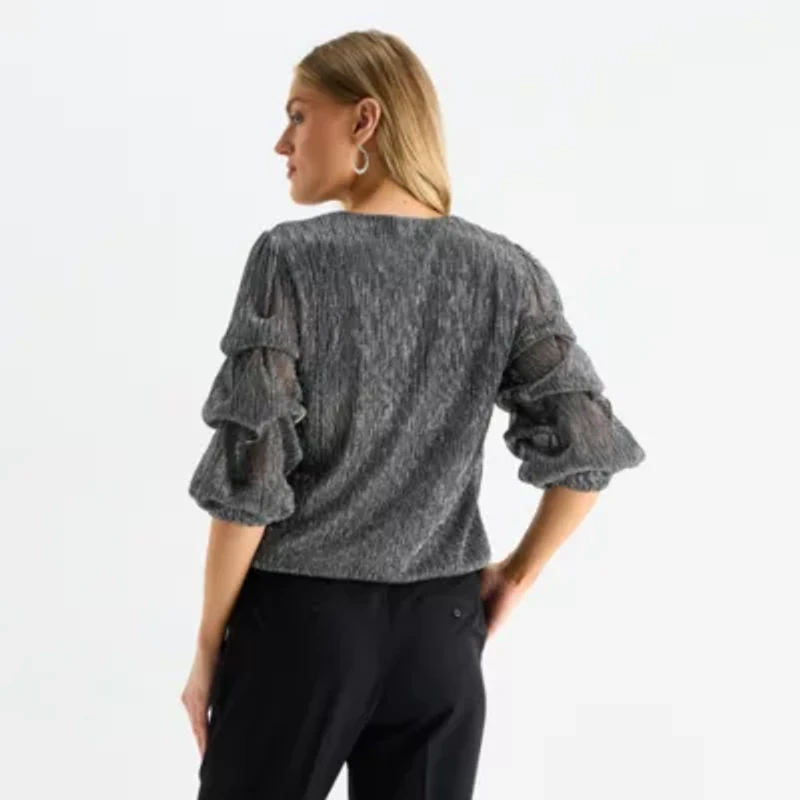 MSK Womens V Neck 3/4 Sleeve Blouse
