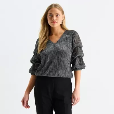 MSK Womens V Neck 3/4 Sleeve Blouse