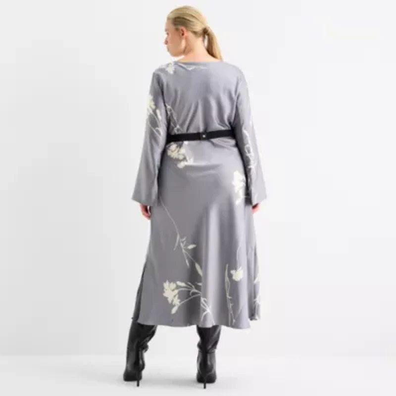 Worthington Womens Plus Long Sleeve Floral Maxi Dress