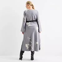 Worthington Womens Plus Long Sleeve Floral Maxi Dress