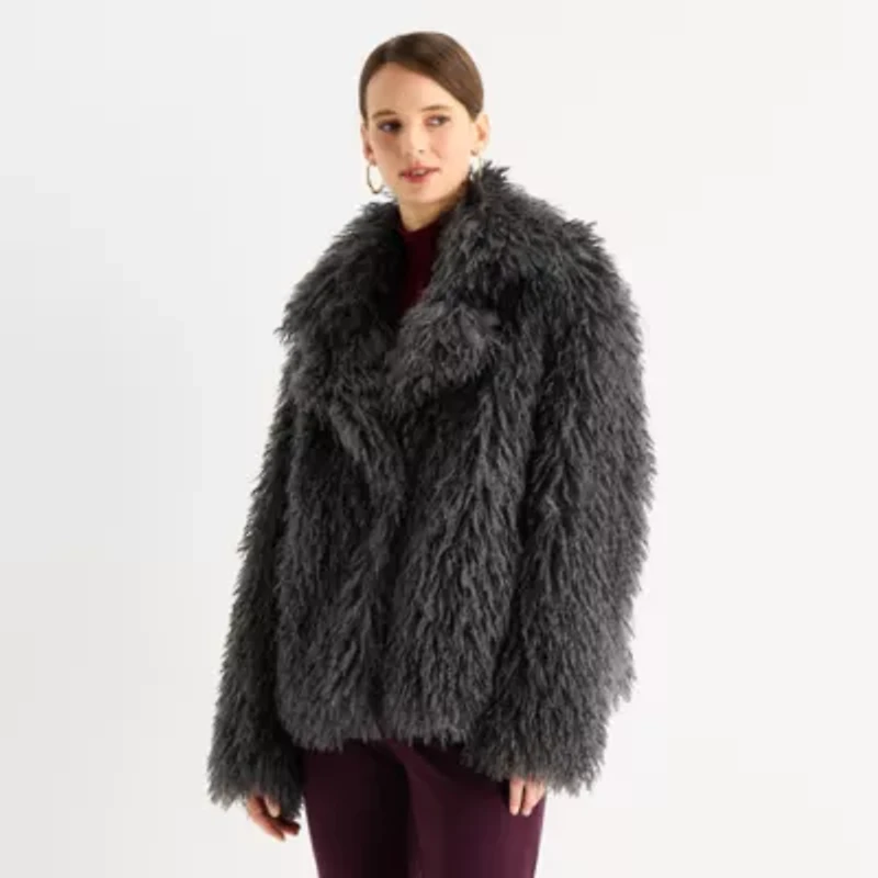 Worthington Womens Faux Fur Midweight Coat
