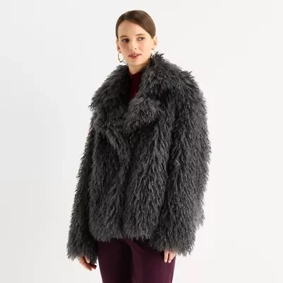 Worthington Womens Faux Fur Midweight Coat