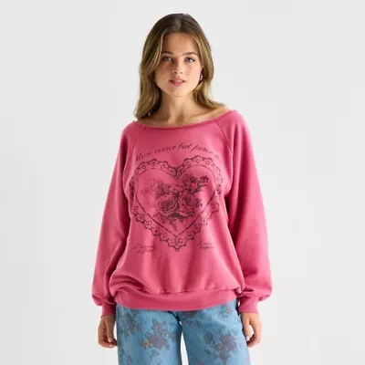 Arizona Womens Juniors Boat Neck Long Sleeve Sweatshirt