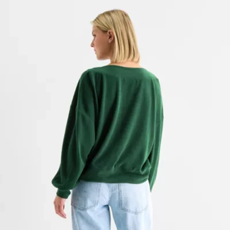 Arizona Womens V Neck Long Sleeve Juniors Blouse