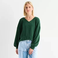 Arizona Womens V Neck Long Sleeve Juniors Blouse