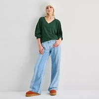 Arizona Womens V Neck Long Sleeve Juniors Blouse