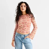 Arizona Womens Juniors Boat Neck Long Sleeve T-Shirt