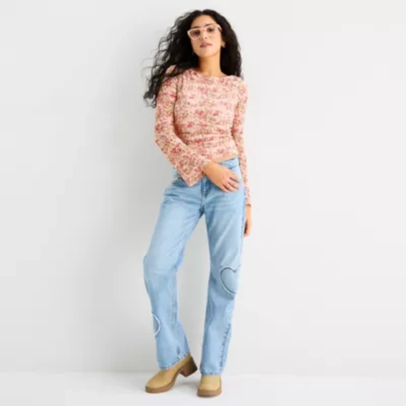 Arizona Womens Juniors Boat Neck Long Sleeve T-Shirt