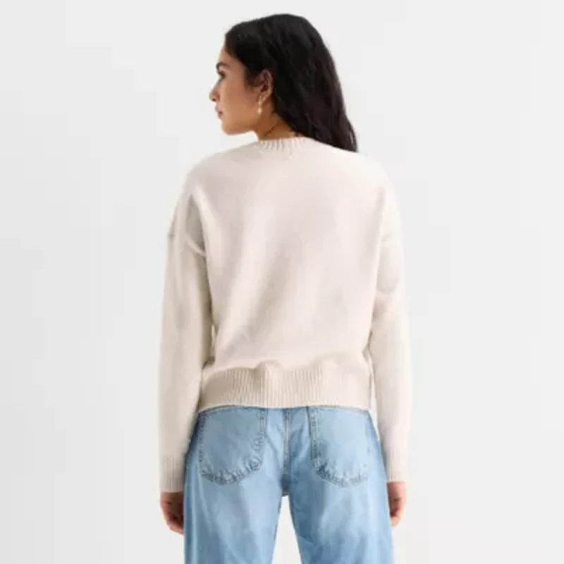 Arizona Juniors Womens Crew Neck Long Sleeve Animal Pullover Sweater