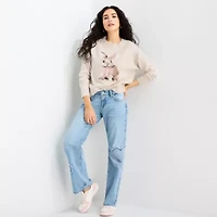 Arizona Juniors Womens Crew Neck Long Sleeve Animal Pullover Sweater