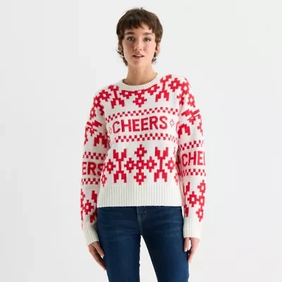 Arizona Juniors Womens Crew Neck Long Sleeve Pullover Sweater