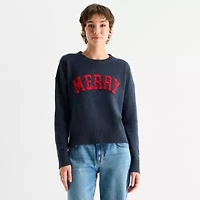 Arizona Juniors Womens Crew Neck Long Sleeve Pullover Sweater