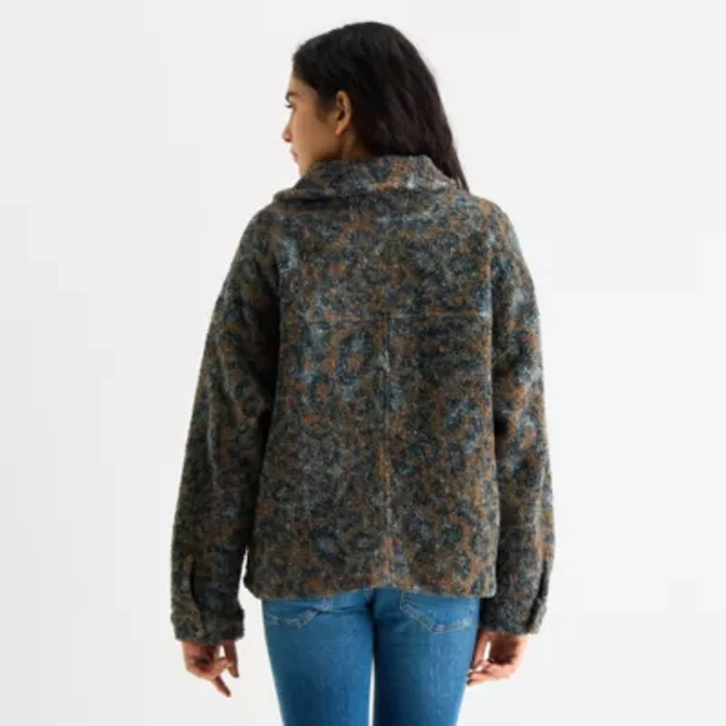 Arizona Womens Juniors Faux Fur Midweight Shirt Jacket