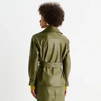 Worthington Womens Faux Leather Midweight Work Jacket