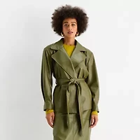 Worthington Womens Faux Leather Midweight Work Jacket