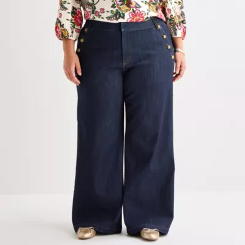 St. John's Bay Womens Plus High Rise Wide Leg Jean