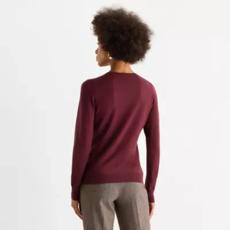 Worthington Womens Crew Neck Long Sleeve Pullover Sweater