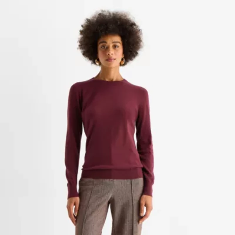 Worthington Womens Crew Neck Long Sleeve Pullover Sweater