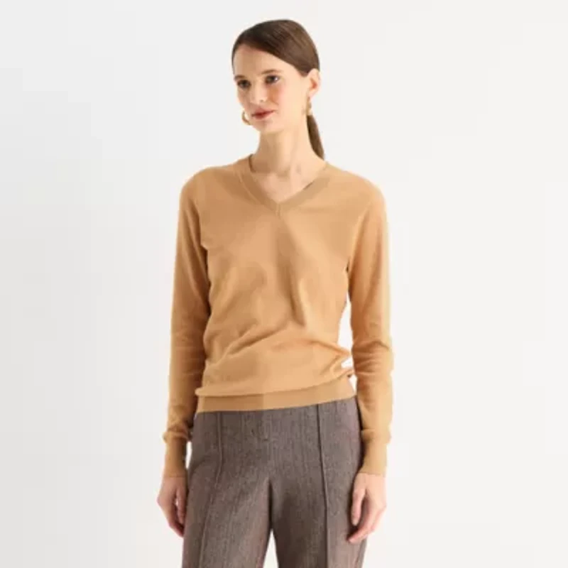 Worthington Womens V Neck Long Sleeve Pullover Sweater