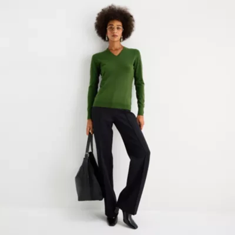 Worthington Womens V Neck Long Sleeve Pullover Sweater