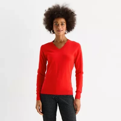 Worthington Womens V Neck Long Sleeve Pullover Sweater