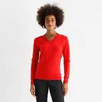 Worthington Womens V Neck Long Sleeve Pullover Sweater