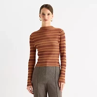 Worthington Womens Mock Neck Long Sleeve Striped Pullover Sweater