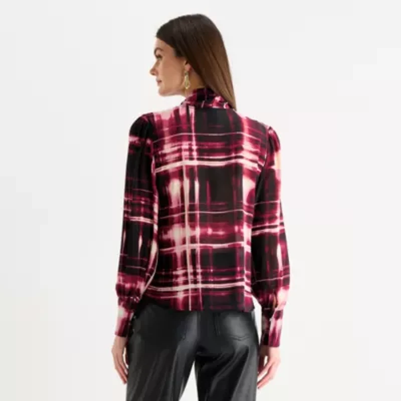 Worthington Womens Split Tie Neck Long Sleeve Blouse