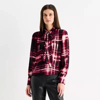 Worthington Womens Split Tie Neck Long Sleeve Blouse