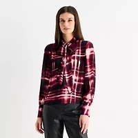 Worthington Womens Split Tie Neck Long Sleeve Blouse