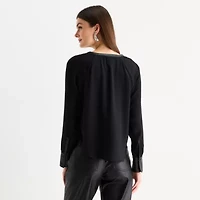 Worthington Womens Split Crew Neck Long Sleeve Blouse