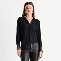 Worthington Womens Split Crew Neck Long Sleeve Blouse