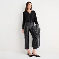 Worthington Womens Split Crew Neck Long Sleeve Blouse