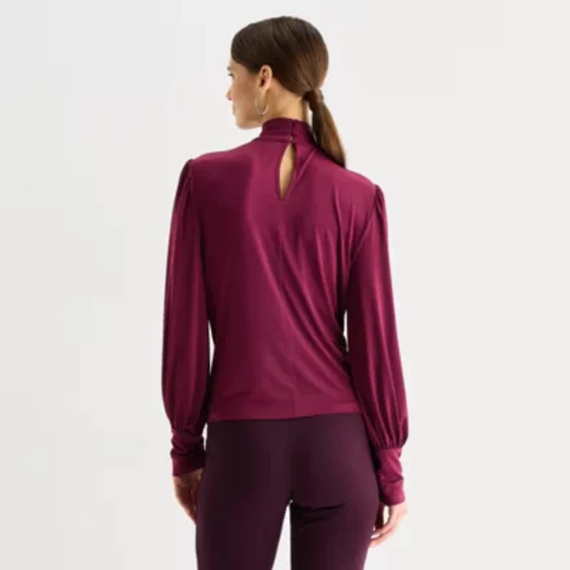 Worthington Womens Mock Neck Long Sleeve Blouse