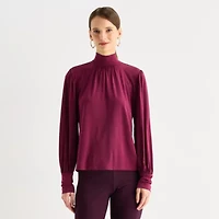 Worthington Womens Mock Neck Long Sleeve Blouse