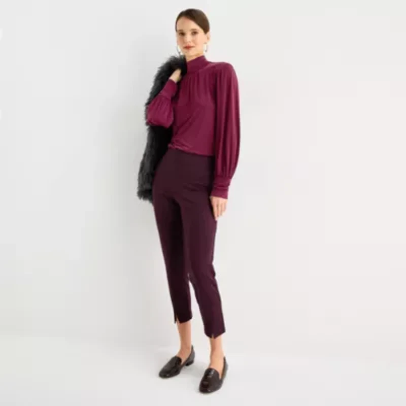 Worthington Womens Mock Neck Long Sleeve Blouse