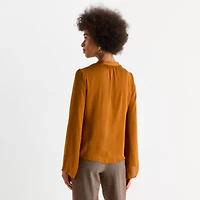 Worthington Womens V Neck Long Sleeve Satin Blouse