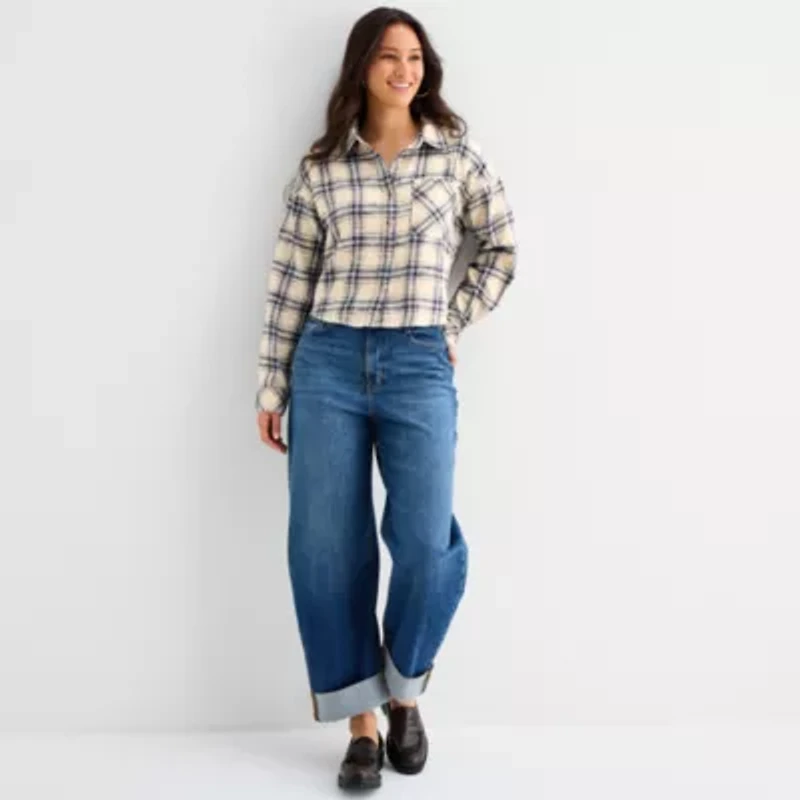 a.n.a Plaid Womens Long Sleeve Regular Fit Button-Down Shirt