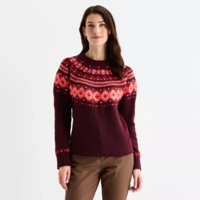 St. John's Bay Womens Mock Neck Long Sleeve Pullover Sweater